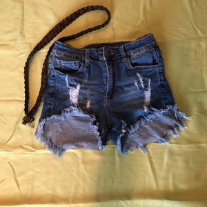 Jeans shorts and brown belt